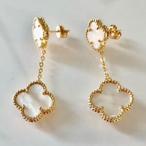 Mother of Pearl Quatrefoil Clover Motif Drop Earrings